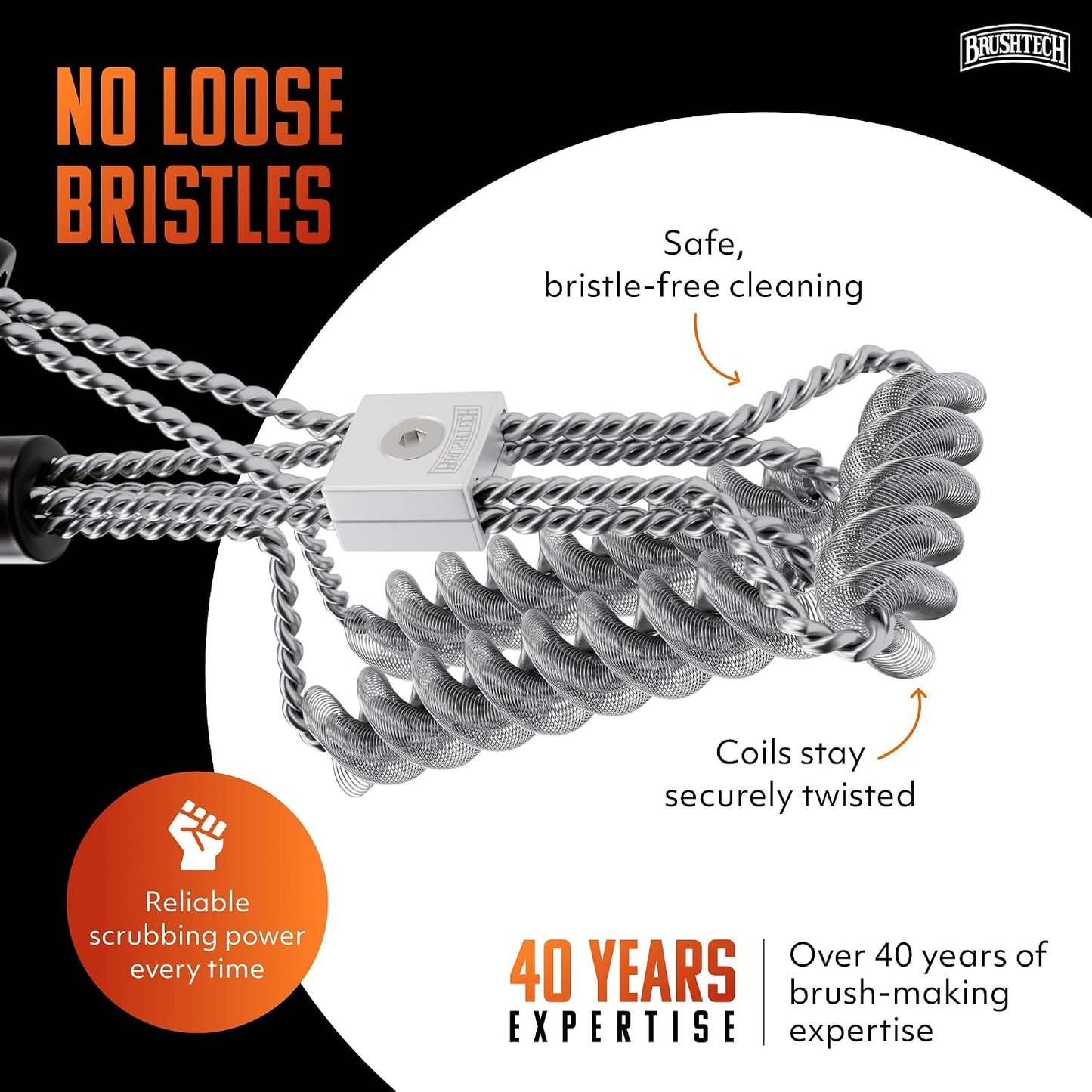Brushtech Double Helix Grill Brush, 16″ Flat BBQ Grill Cleaner - Bristle‑Free Coil Springs Clean Tops & Sides - Stainless Steel, Long Reach Handle, Heavy‑Duty BBQ Tool for Gas & Charcoal Grates