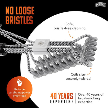 Brushtech Double Helix Grill Brush, 16″ Flat BBQ Grill Cleaner - Bristle‑Free Coil Springs Clean Tops & Sides - Stainless Steel, Long Reach Handle, Heavy‑Duty BBQ Tool for Gas & Charcoal Grates