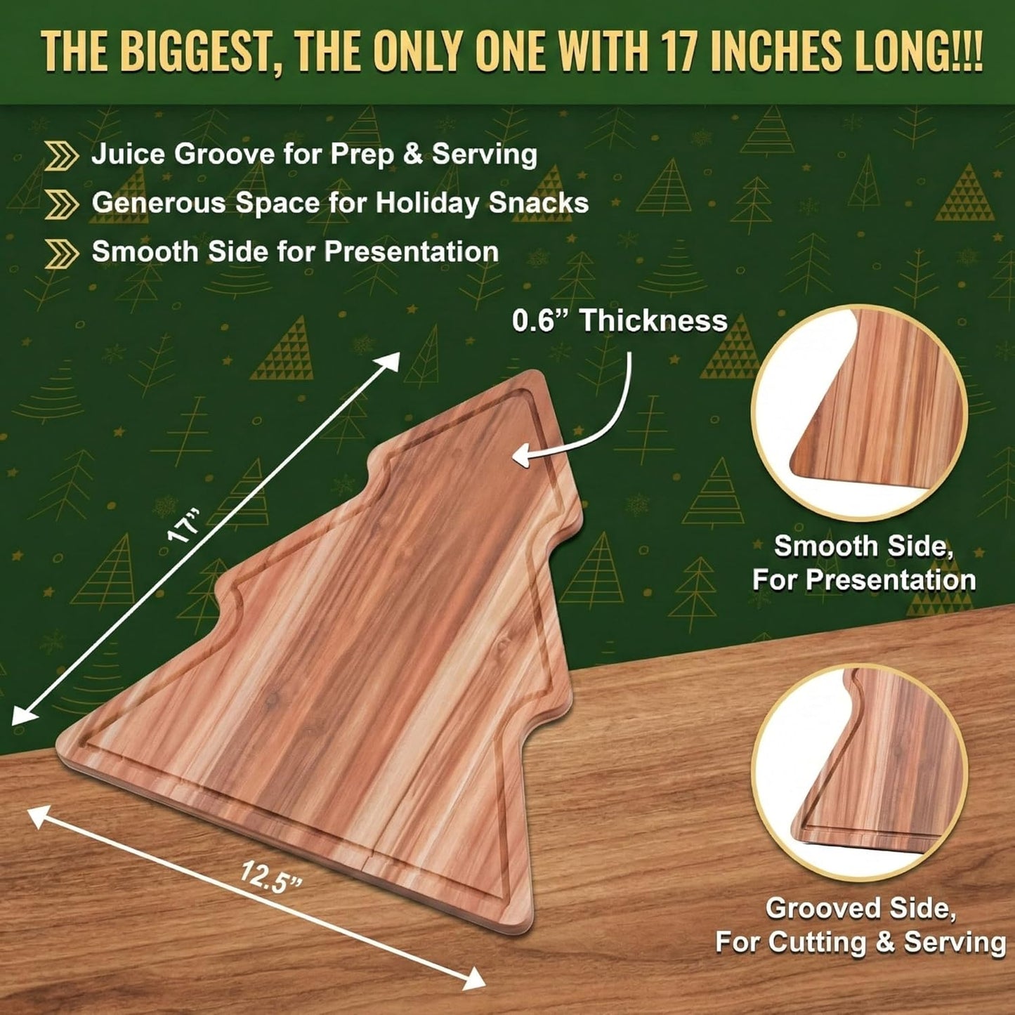 New – Reindeer Charcuterie Board – Acacia Wood Christmas Cutting Board (17x13in) Holiday Serving Tray, Winter Cheese Board, Wooden Christmas Platter & Kitchen Decor Gift for Festive Entertaining