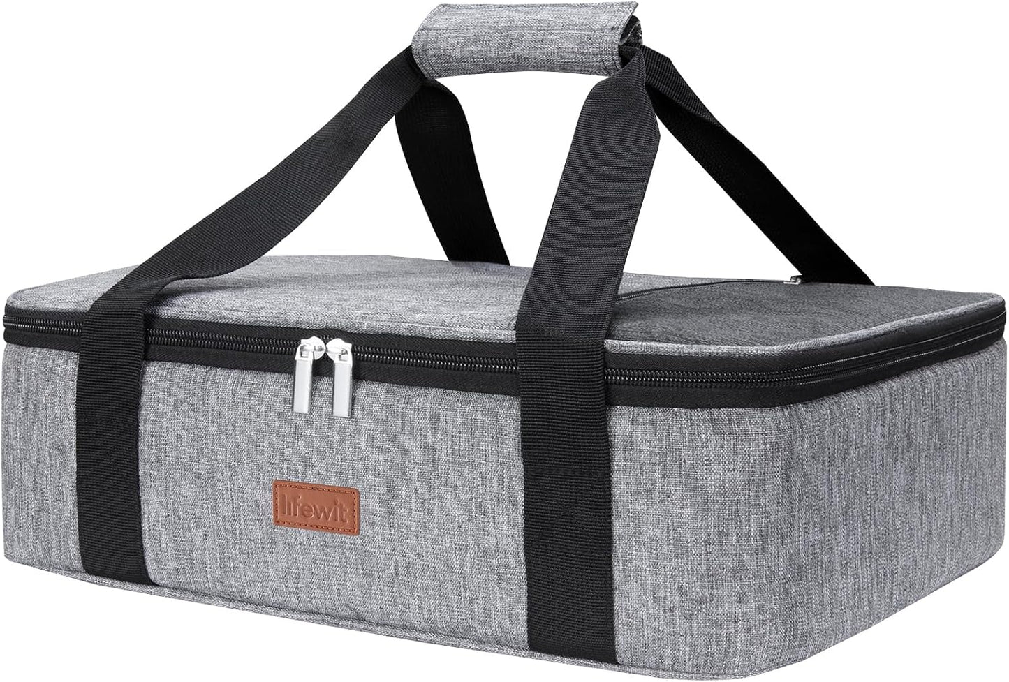 Lifewit Insulated Double Decker Casserole Carrier for Hot or Cold Food, Casserole Dish Carrying Case, Lasagna Holder for Potluck Parties, Picnic and Cookouts, Fits 9"x13" Baking Dish, Grey