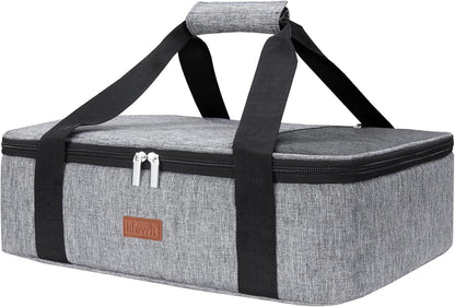 Lifewit Insulated Double Decker Casserole Carrier for Hot or Cold Food, Casserole Dish Carrying Case, Lasagna Holder for Potluck Parties, Picnic and Cookouts, Fits 9"x13" Baking Dish, Grey