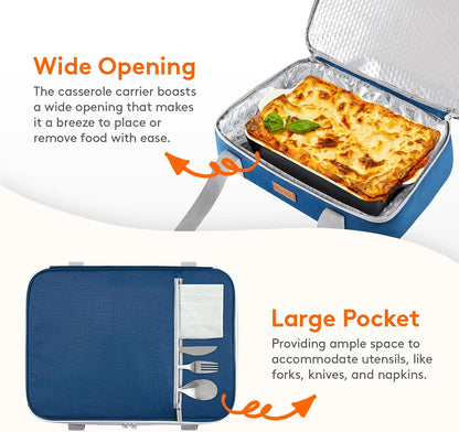 Lifewit Insulated Double Decker Casserole Carrier, Expandable Lasagna Lugger Tote Bag for Hot or Cold Food, Fits 9" x 13" Baking Dish for Potluck Parties, Picnic and Cookouts, Grey-Geometric