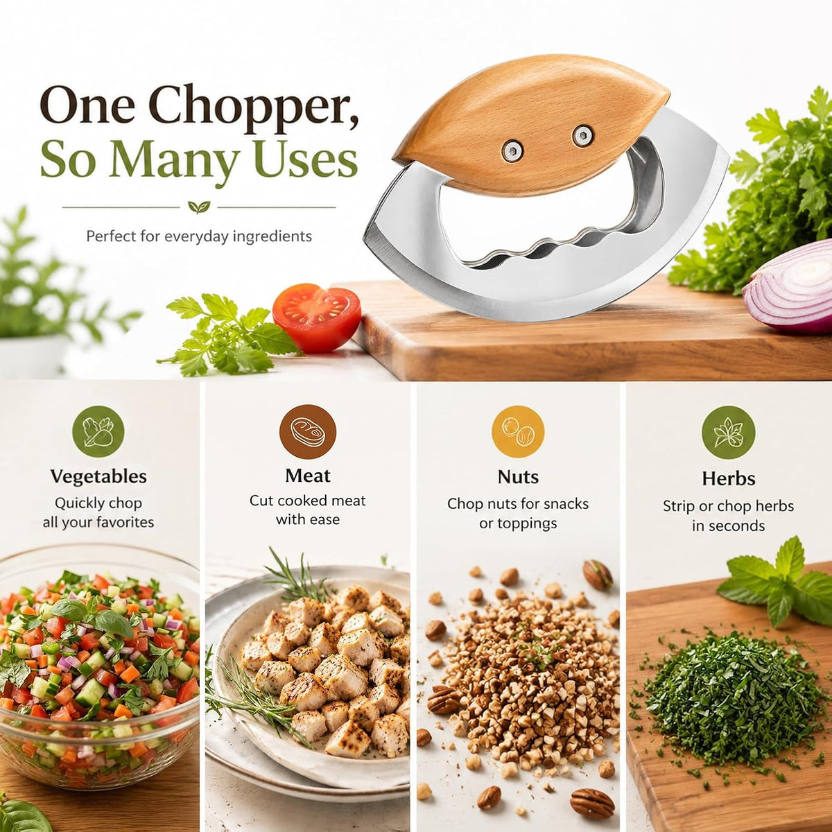 Salad Chopper Tools, Finely Chopped Salad Mezzaluna Knife