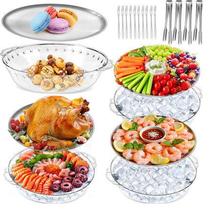 Chilled Serving Trays for Parties, 3 Set 11.8" Compartment Charcuterie Platters for Serving Food Party Shrimp Cocktail Servings Dish Keeps Food Cold for Vegetable Fruit, Cheese, Seafood & Dip