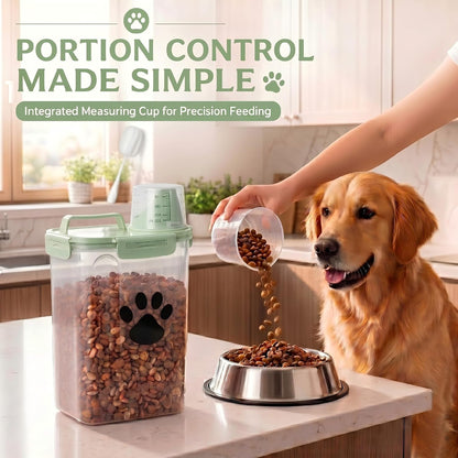 Dog Storage Container with cleaning brush,Measuring Cup,Portable Pet Food Containers with Upgraded Large Spout and Cup for Dogs,Cats,Birds,Small Animals(White)