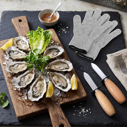 Oyster Shucking Knife Set of 6 with 6 Pairs Cut-Resistant Gloves, Professional Oyster Shucker Set for Clams, Mussels & Shellfish, Stainless Steel Oyster Knife Shucker Set for Home Kitchen, BBQ