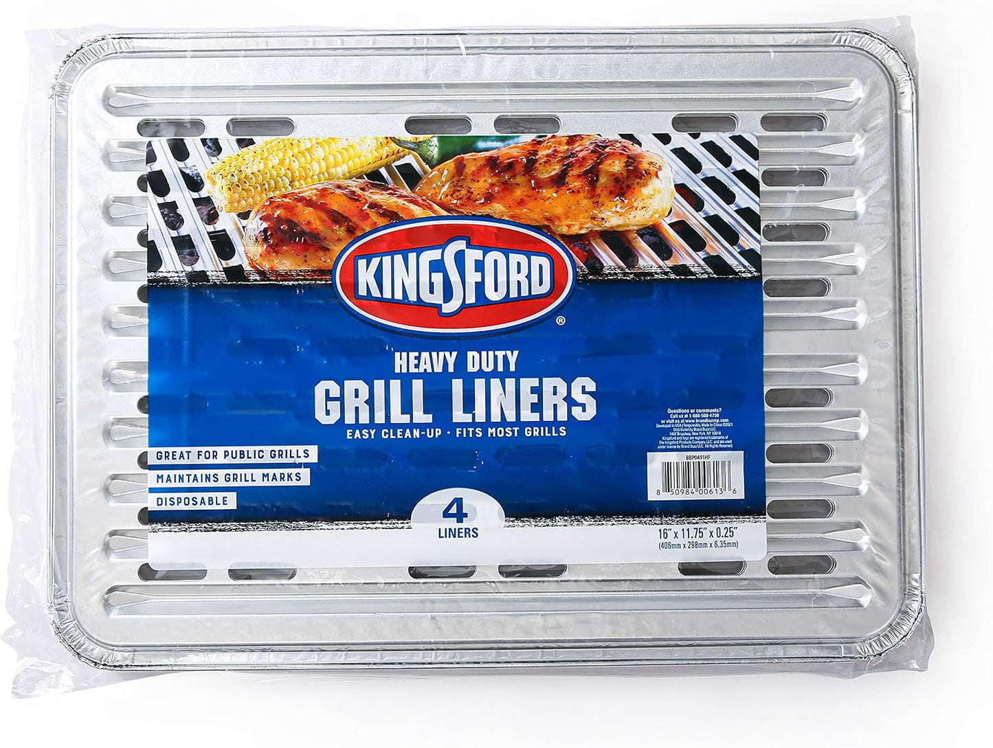 Kingsford Extra Tough Aluminum Grill Liners, Disposable Foil Grill Toppers for Outdoor Grills, Helps Keep Food and Sauce from Falling Through Grates, 16 x 11.75 in, 14 Count