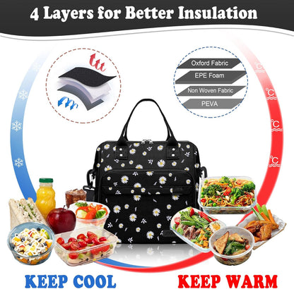 TuErCao Small Lunch Bag Lightweight Insulated Lunch Box for Women Work Portable Soft Cooler for Picnic Travel Road Trips, Loncheras para Mujer, Black
