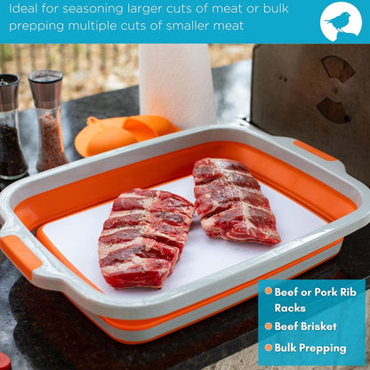 BIRDROCK HOME Collapsible Large BBQ Prep Tub w/Cutting Board, Multi-Function Grill Caddy w/Colander & Lid, Portable Silicone Dish Bowl for Picnic, Tailgate, Camping - Black
