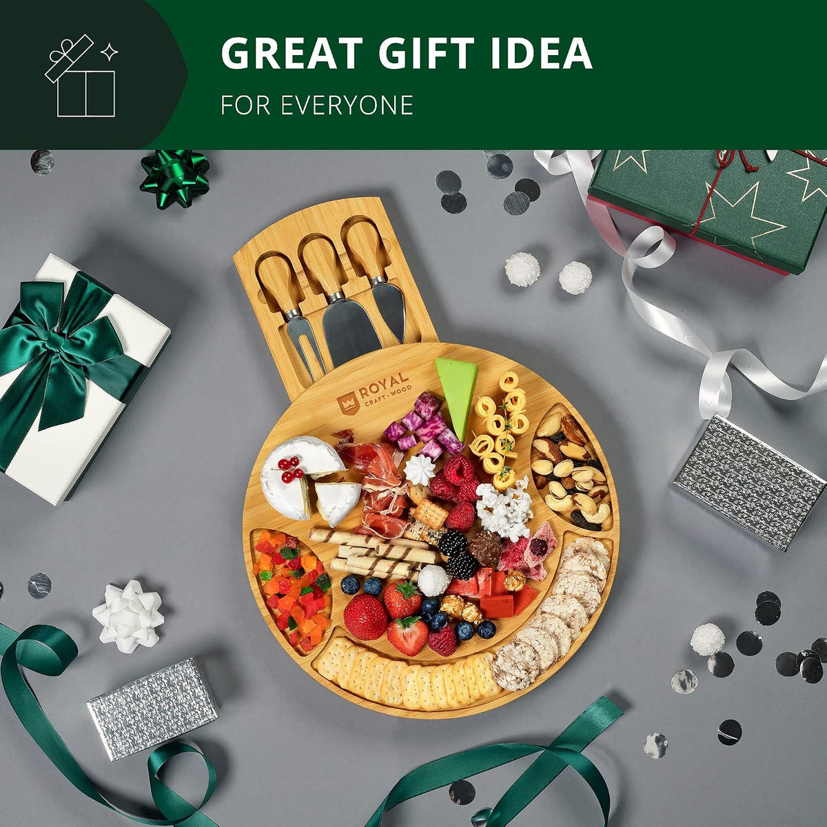ROYAL CRAFT WOOD Premium Bamboo Charcuterie Board Set - Cheese Platter & Serving Tray & Serving Utensils - Perfect Housewarming Gift, Wedding, Bridal Shower Gift - Ideal for Entertaining and New Home