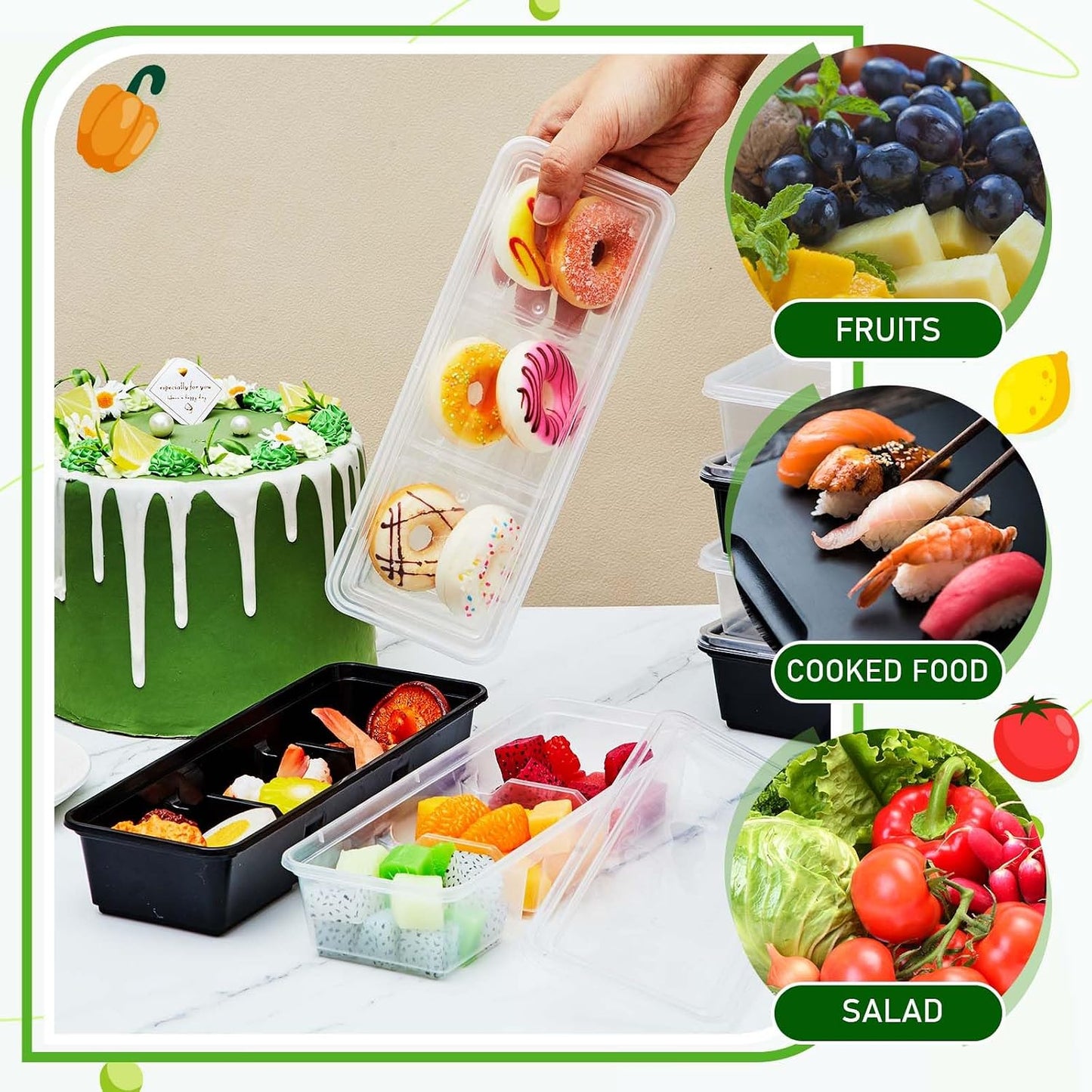 Hushee 10 Pack 17 oz Small Meal Prep Containers with 3 Compartments Snack Containers with Lid Disposable Plastic Bento Box Travel Lunch Food Boxes Stackable for Office Picnic (Mint Green)