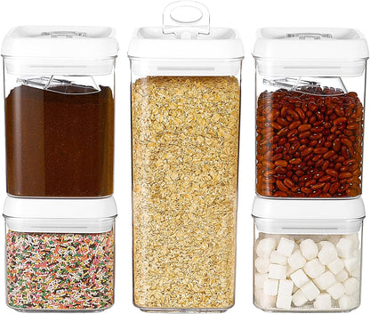 Felli Flip Tite Acrylic Food Storage Container with Lid 6” XL Air Tight Ring Seal Flip Top, Plastic Kitchen Baking Canister for 5 lb Flour Sugar Rice Protein Powder Pantry Organizer (Nest-M, White)