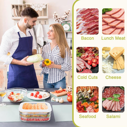 Cecnamt Stackable Deli Meat Container with Drainage Groove and Silicone Lid, Clear Refrigerator Storage Containers for Lunch Meats, Cold Cuts, Bacon, Cheese, BPA Free - 3 Layer