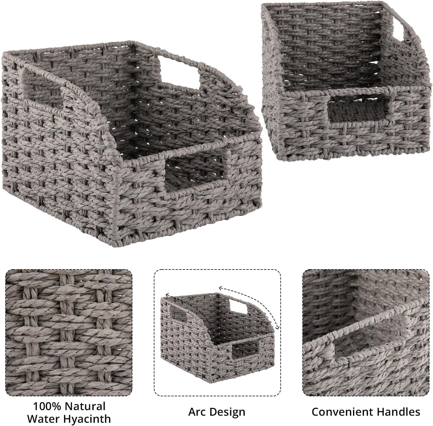 OIAHOMY Pantry Baskets for Organizing, Paper Rope Baskets with Built-in Handles, Wicker Storage Bins for Shelves, 2 Pack-Yellow