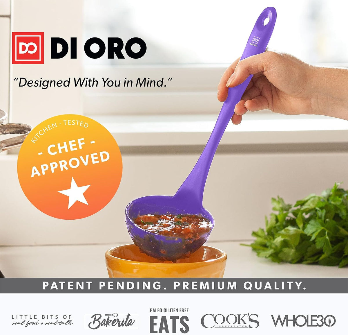 DI ORO Silicone Ladle - Soup & Serving, 600F Heat Resistant, Black