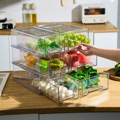Clear Stackable Refrigerator Organizers and Storage Drawers - Pull-Out Fridge Bins with handles for Kitchen，Pantry，Cabinet，Bathroom, Undersink，Closet (2 Pack)