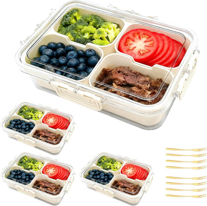 Snackle Box Container, Portable Snack Containers with Lids for Candy, Fruits, Nuts, Veggies, Snacks (White(2 Pack-4 Compartments))