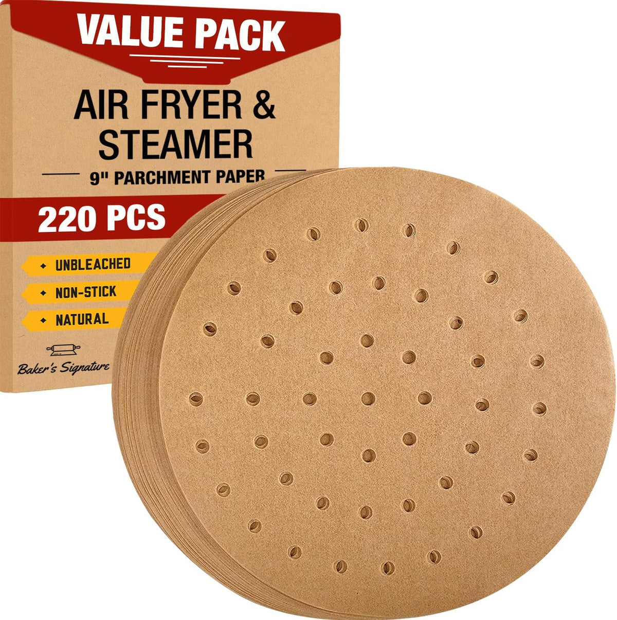 Bamboo Steamer Liners 8.5", 220 Pcs Air Fryer Parchment Paper Sheets