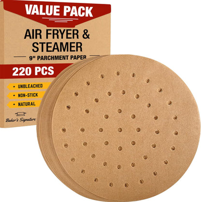 Bamboo Steamer Liners 8.5", 220 Pcs Air Fryer Parchment Paper Sheets