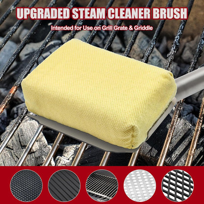 Grill Brush Bristle Free Steam Cleaning Tool, Heat-Resistant Aramid Fiber Cleaner with Replaceable Twill Pads & Steam, BBQ Accessories Cleaner - Gifts for Men/Dad