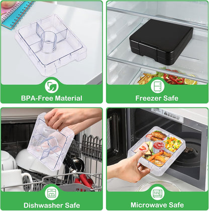 Pawtong Bento Lunch Box Set With 10oz Soup Thermo, Leak-proof Lunch Containers with 4 Compartment, Kids Hot Thermo Food Jar/Insulation Lunch Bag, Food Containers for School（Dinosaur）