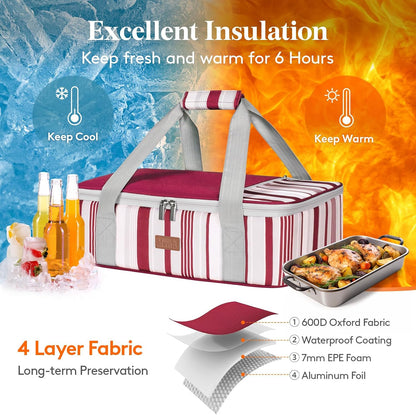 Lifewit Insulated Double Decker Casserole Carrier for Hot or Cold Food, Casserole Dish Carrying Case, Lasagna Holder for Potluck Parties, Picnic and Cookouts, Fits 9"x13" Baking Dish, Grey