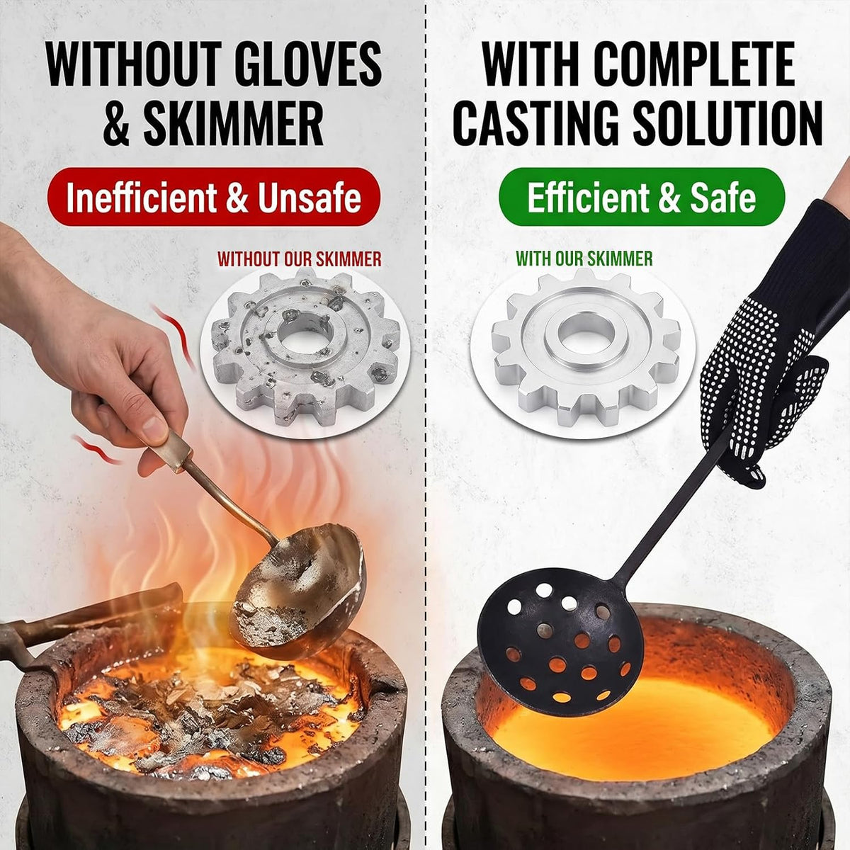 Metal Casting Skimmer Ladle Set with Gloves