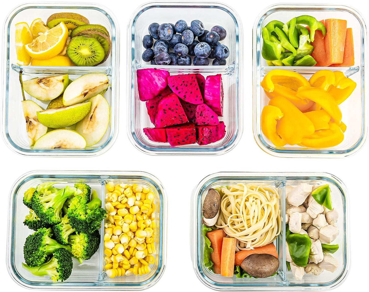 C CREST [5-Pack] Glass Lunch Box, Meal Prep Glass Containers with Lids, Glass Food Storage Containers, 34 OZ