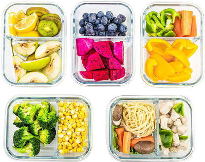 C CREST [5-Pack] Glass Lunch Box, Meal Prep Glass Containers with Lids, Glass Food Storage Containers, 34 OZ