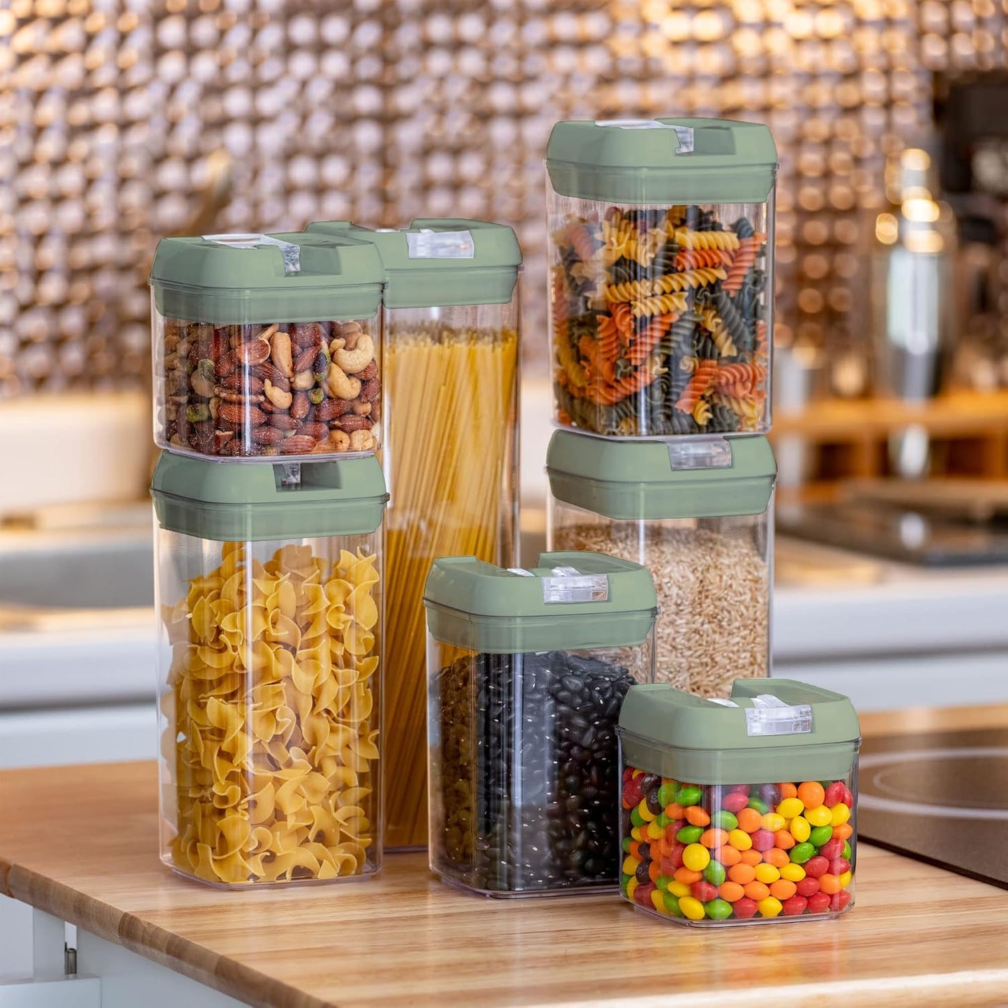 Set of 7 Airtight Food Storage Containers - Pantry Organizer Bins, BPA Free Plastic Containers plus Dry Erase Marker and Labels, White