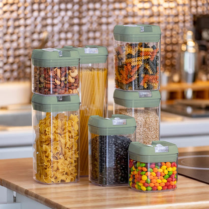 Set of 7 Airtight Food Storage Containers - Pantry Organizer Bins, BPA Free Plastic Containers plus Dry Erase Marker and Labels, White