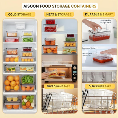 AISOON 40 Pcs 85oz Large Food Storage Containers with Lids (20 containers & 20 lids), Stackable Airtight Leakproof BPA-Free Reusable Meal Prep Containers, Freezer Microwave Dishwasher Safe