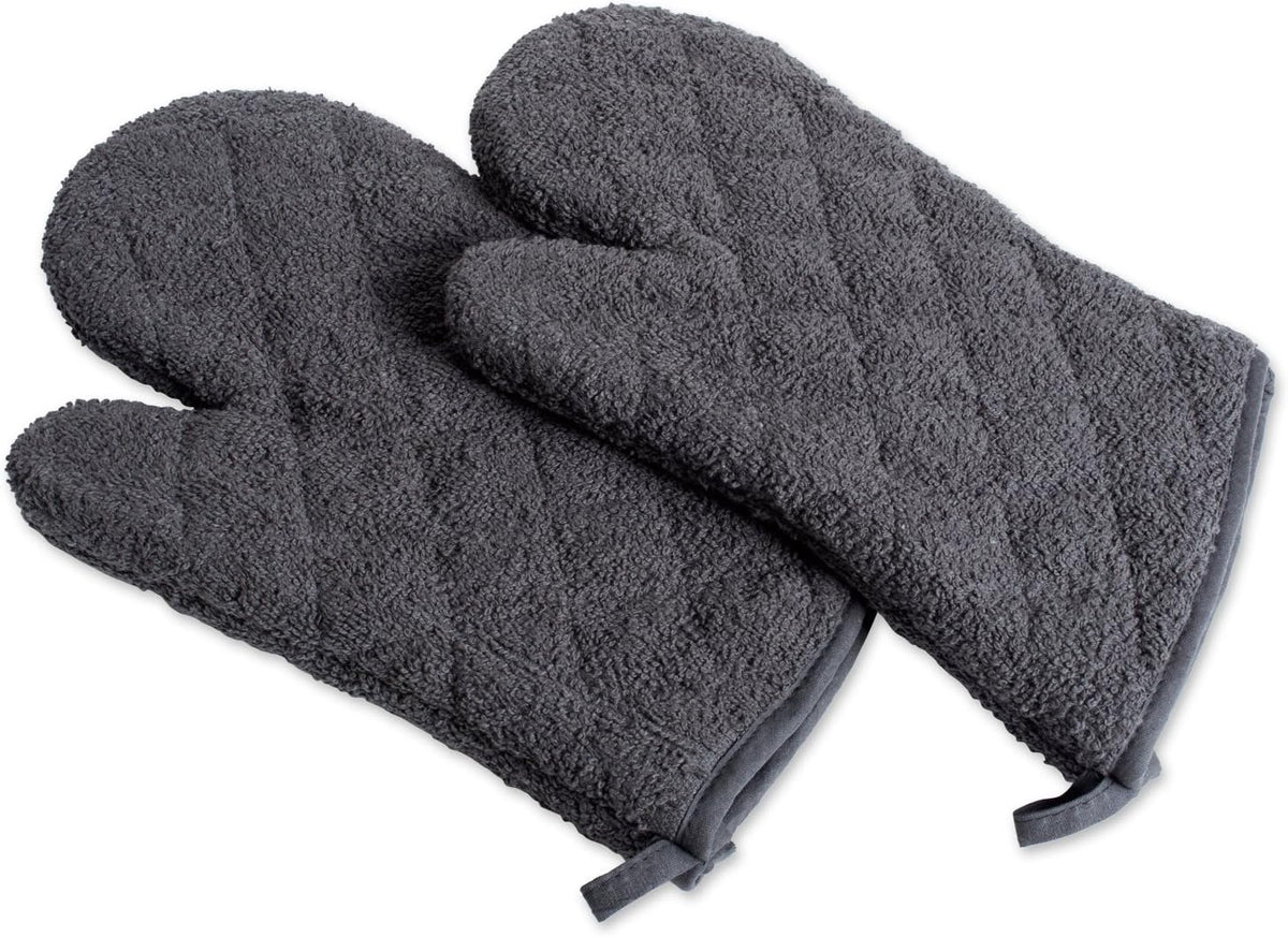 DII Basic Terry Collection 100% Cotton Quilted, Oven Mitt, Brown, 2 Piece