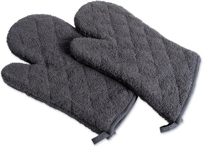 DII Basic Terry Collection 100% Cotton Quilted, Oven Mitt, Brown, 2 Piece