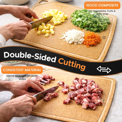 Earth's Dreams Composite Wood Cutting Board Set of 3 – Built In Juice Groove, Dishwasher Safe,Cutting Boards for Kitchen – Large, Medium & Small Non-Slip Wood Charcuterie & Chopping Boards (Tan/Black)