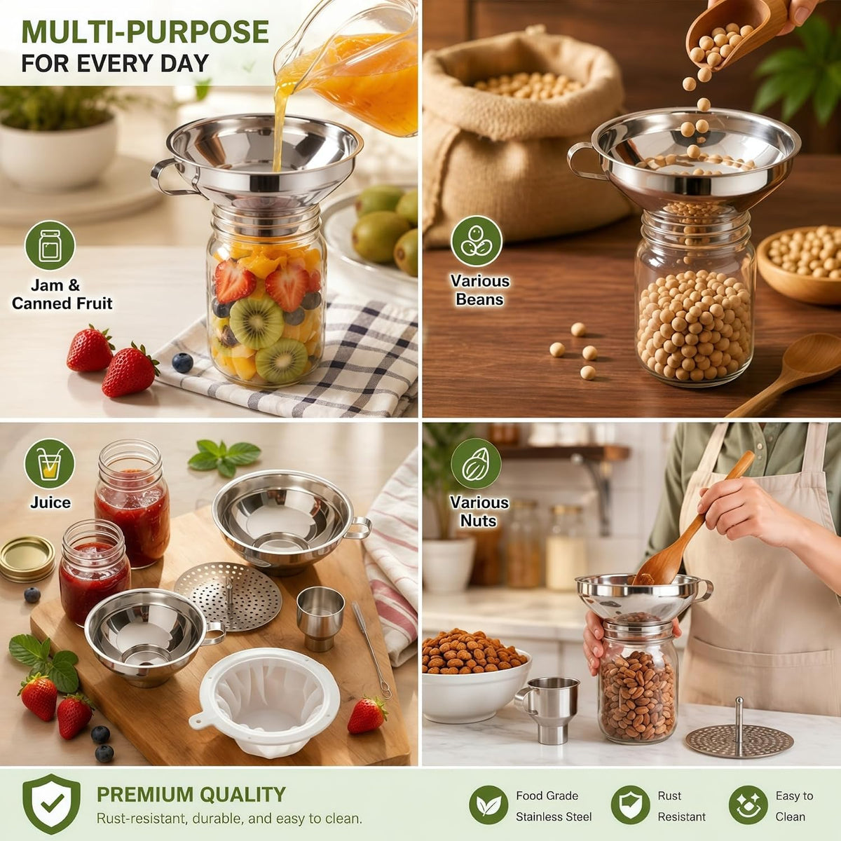 5 Pack Stainless Steel Canning Funnel for Filling Mason Jar