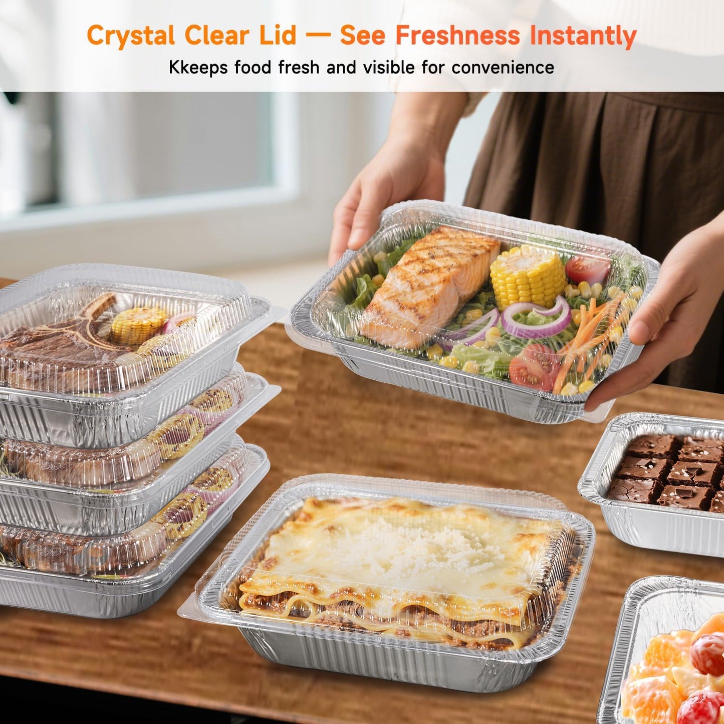 Aluminum Pans with Clear Lids 9x13-10 Pack Aluminum Foil Pans, Heavy Duty Disposable Pans for Cooking, Baking, Meal Prep, Parties & Food Storage
