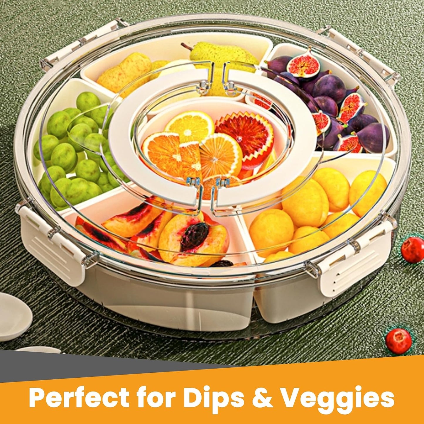 Reusable Snack Containers with Lids Veggie Trays for Fridge, Party Serving Trays with Handles, Snack Box for Kids Toddlers & Adults, Leak-Proof Fruit & Salad Storage Containers