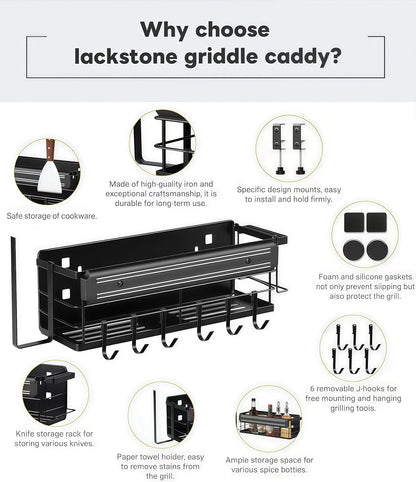 Griddle Caddy for Blackstone 17"/22"/28"/36"/, Blackstone Caddy with Squeeze Bottle, Upgraded 6-in-1 Grill Storage Organizer with Cup & Paper Towel Holder, Outdoor BBQ Grill Accessories