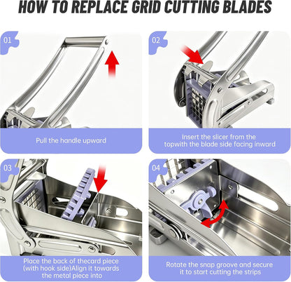 Household stainless steel fry slicer, 64-hole and 36-hole potato slicer with replaceable heavy-duty blades, suitable for household, kitchen, restaurant, and commercial use