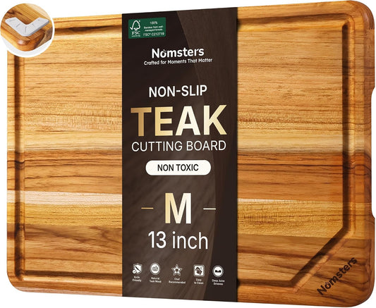 3 Pack Teak Wood Cutting Board Set for Kitchen Charcuterie Board Serving Heavy Duty Non Toxic Slip Hardwood Over Sink Solid Thick Haus Wooden Chopping Board Large Big Small Meat Best Essential Gift