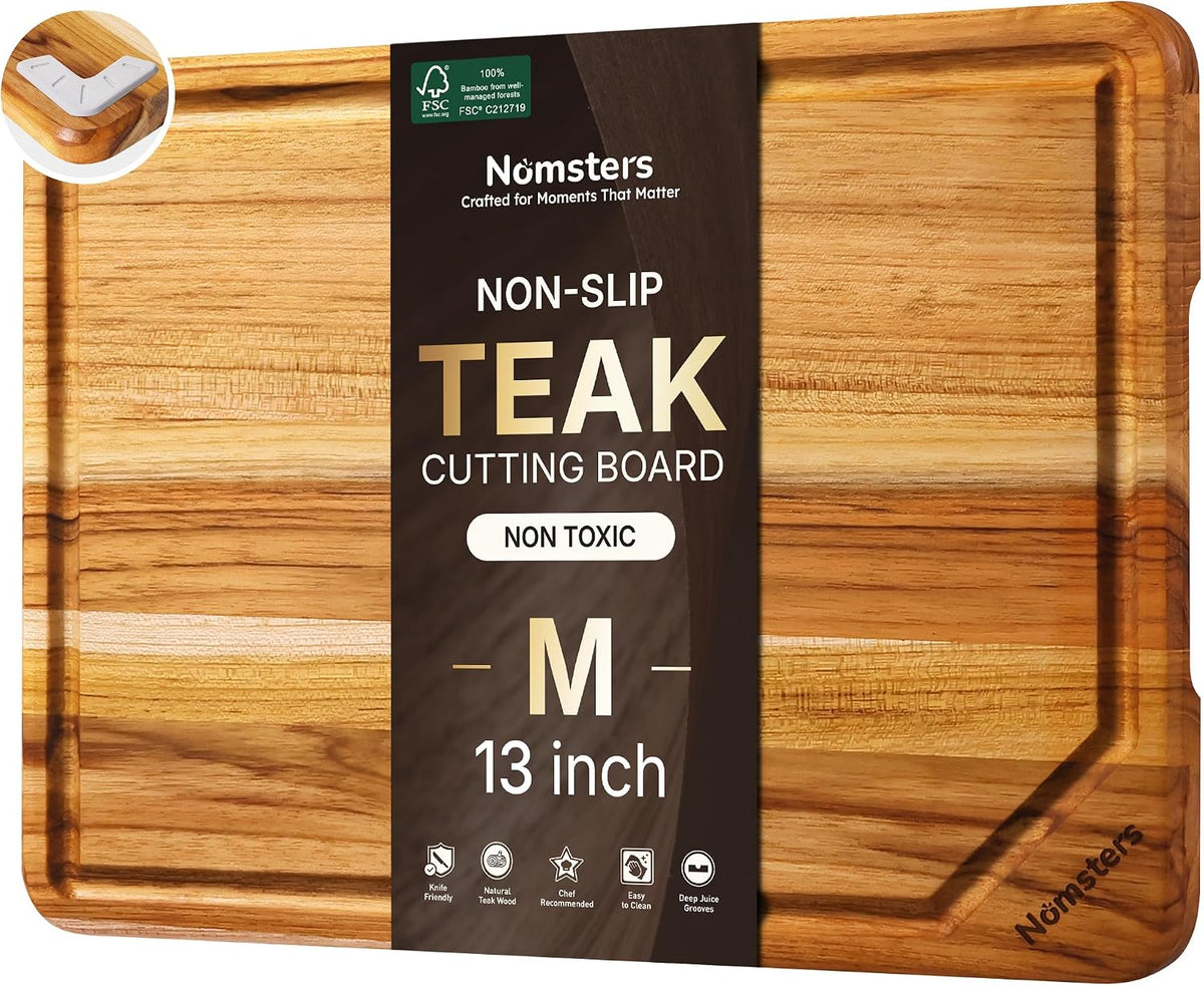 3 Pack Teak Wood Cutting Board Set for Kitchen Charcuterie Board Serving Heavy Duty Non Toxic Slip Hardwood Over Sink Solid Thick Haus Wooden Chopping Board Large Big Small Meat Best Essential Gift