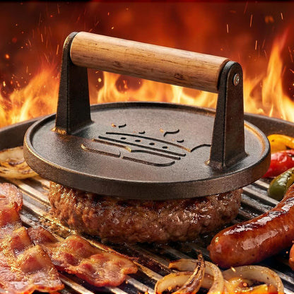 Smash Burger Press 6.5",Cast Iron Flat Round Burger Smasher, Gift