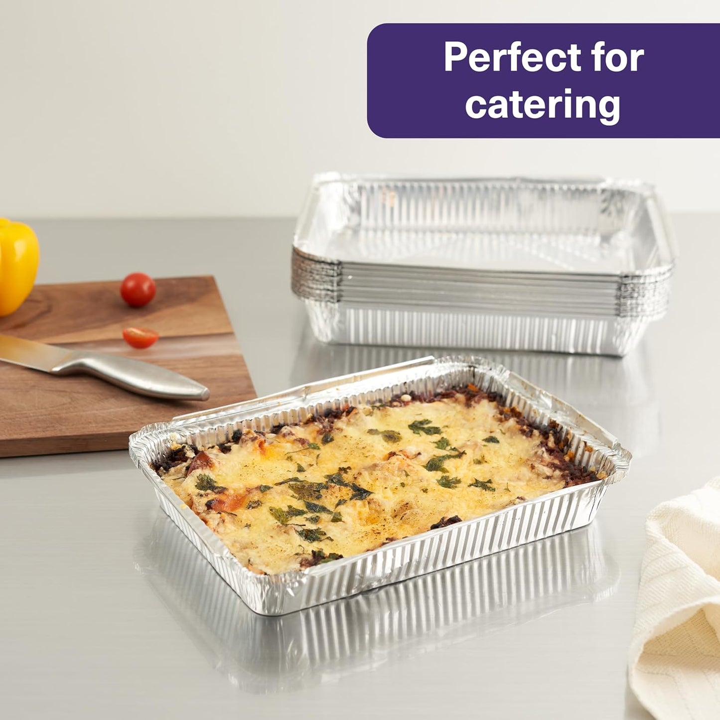 MATANA 25 Pack 10x14 Aluminum Pans, Lasagna Pan Disposable Baking Tin Foil Pan, Half Size Deep Steam Table Pan, Aluminum Tray, Great for Oven Roasting, Chafing, Heating, Serving Food, Parties
