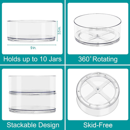 Sorbus 9 Inch Clear Lazy Susan Organizer Set, 2 Flat Turntable Organizer for Spice Organization for Cabinet, 1 Tall Lazy Susan for Kitchen, Home, Office, Closet, Classroom, Laundry Room Organization