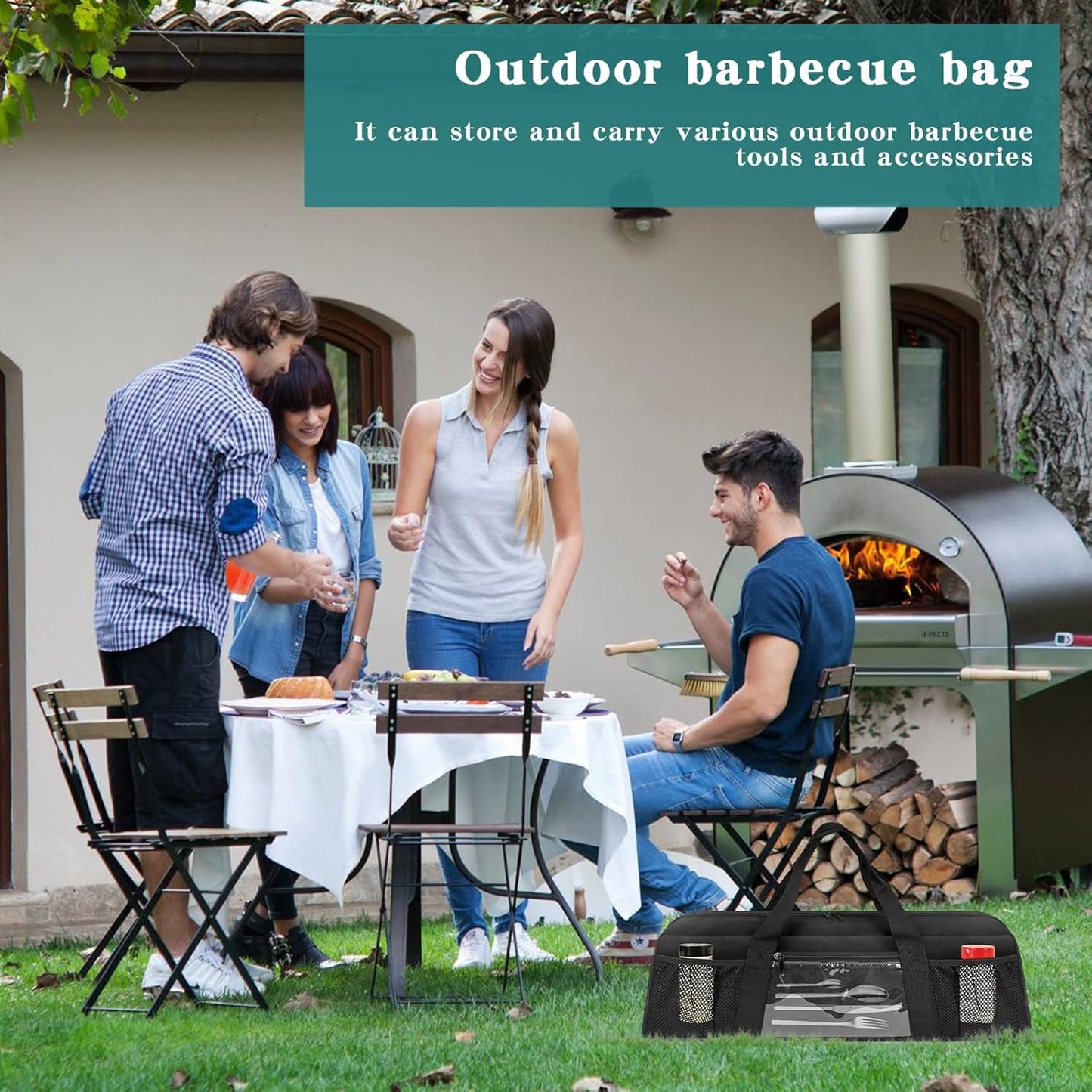 Grill Utensil Storage Bag, Large BBQ Tool Organizer Holder Caddy Case with Pockets, Fits up to 20" Tools, for Outdoor Grilling, Camping, Picnic, Barbecue Accessories (Bag Only, Black)