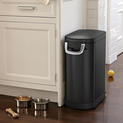 simplehuman 25 Liter, 27 lb / 12.2 kg Medium Pet Food Storage Container for Dog Food, Cat Food, and Bird Feed, Alloy Steel, Matte Black