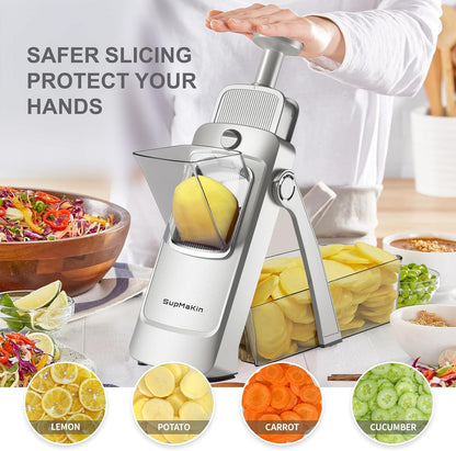 SupMaKin Safe Mandoline Slicer for Kitchen, Potato Slicer for Chips, Vegetable & Food Cutter,Thickness Adjustable 0.1-8 mm, Kitchen Faster Slice Artifact (Only Slicer)