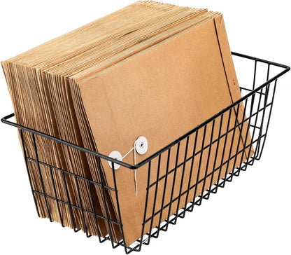 Slideep Wire Baskets Farmhouse Freezer Organizer Storage Bin Basket with Handles, Food Storage for Kitchen Cabinets, Pantry, Closet, Bedroom, Bathroom, Office 3 Pack