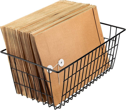 Slideep Wire Baskets Farmhouse Freezer Organizer Storage Bin Basket with Handles, Food Storage for Kitchen Cabinets, Pantry, Closet, Bedroom, Bathroom, Office 3 Pack